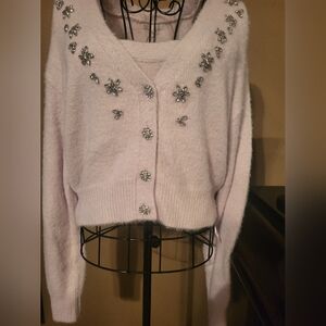 Gianni Bini Pink Cardigan with Silver Floral Details